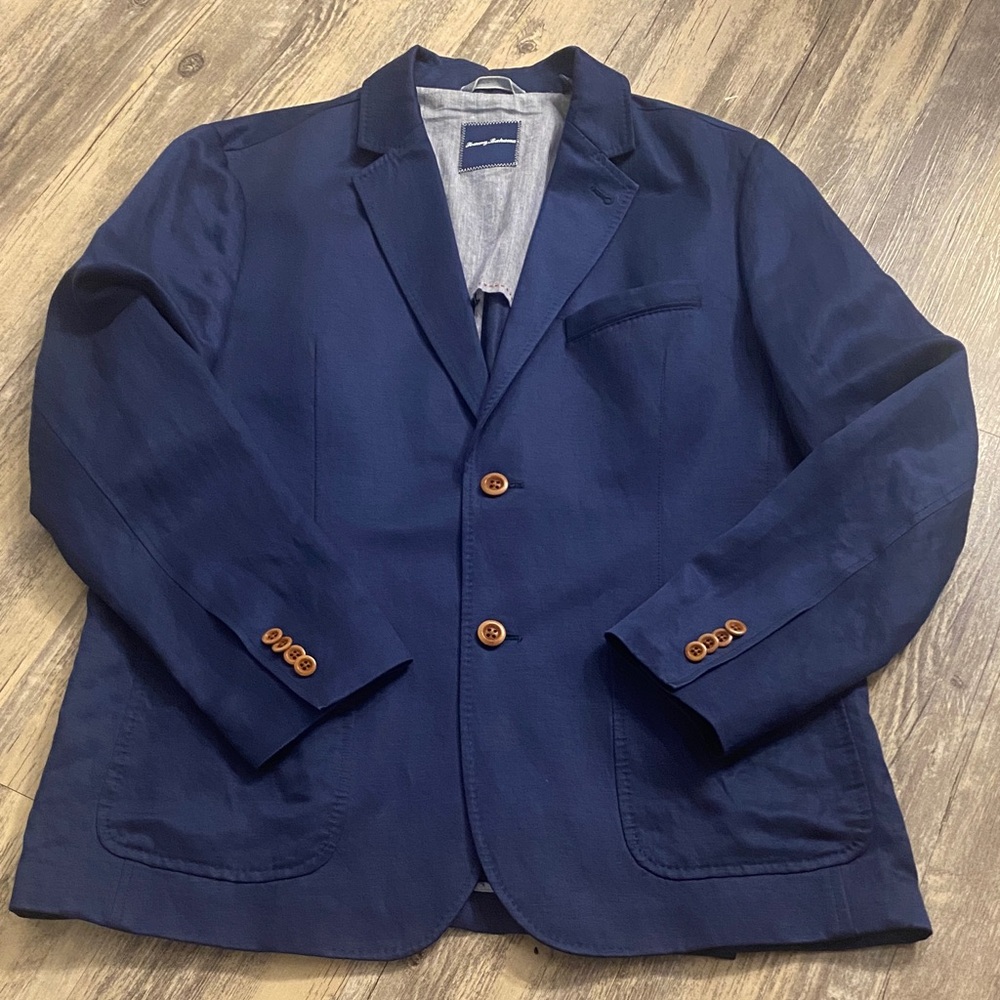 Tommy Bahama Linen Preppy Coastal Blue Jacket Blazer Sports Double Vented Medium